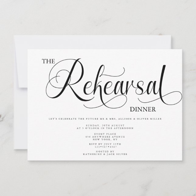 Invitación Cena de ensayo elegante (Anverso)