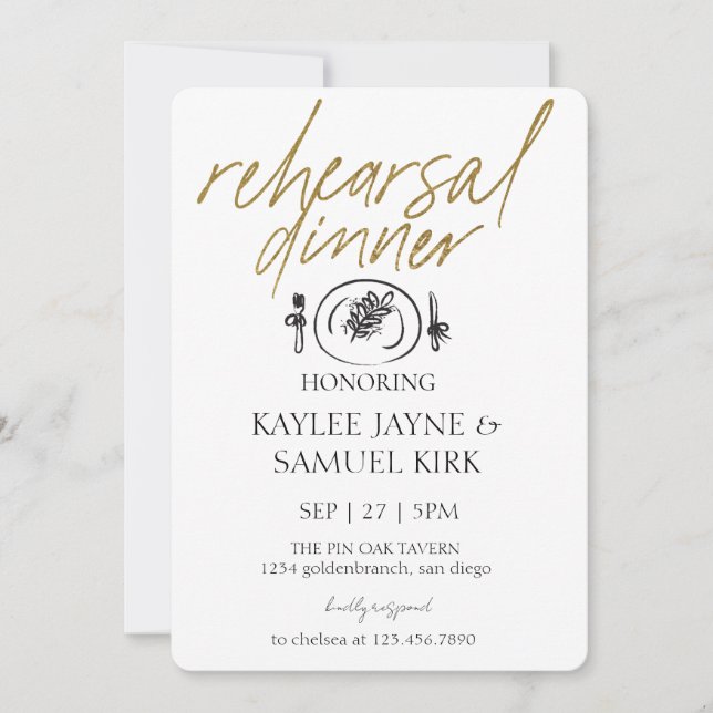 Invitación Cena de ensayo elegante (Anverso)