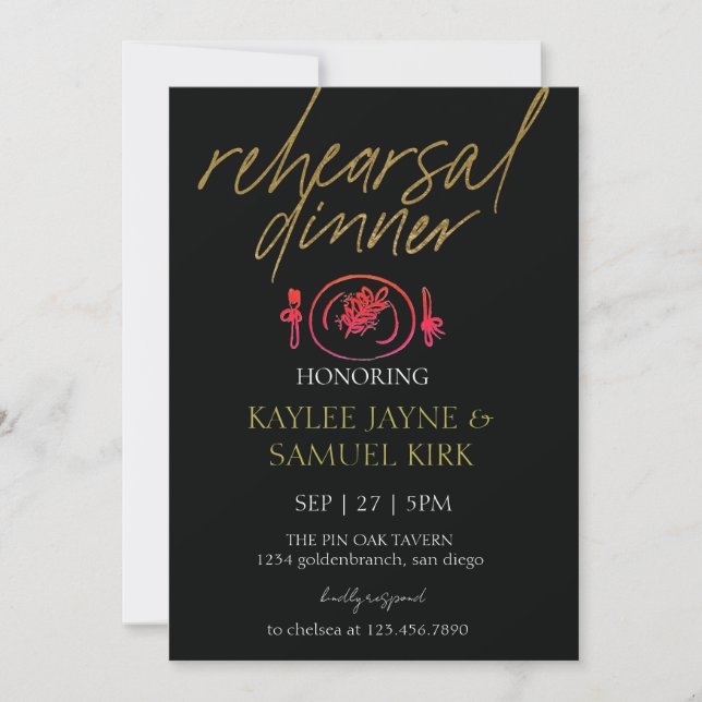 Invitación Cena de ensayo elegante (Anverso)