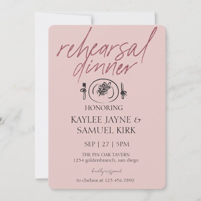 Invitación Cena de Ensayo Elegante (Anverso)