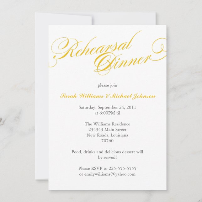 Invitación Cena de ensayo elegante (Anverso)