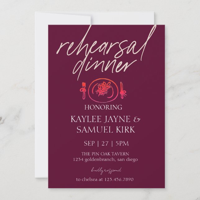 Invitación Cena de Ensayo Elegante (Anverso)