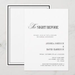 Invitación Cena de Ensayo Elegante Blanca La Noche Antes