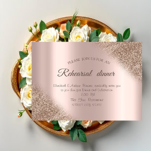 Invitación Cena de ensayo elegante con glitter de oro rosa om