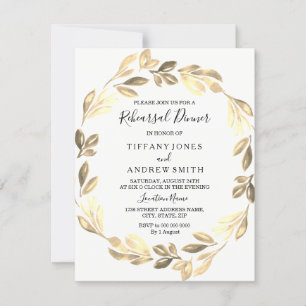 Invitación Cena de ensayo elegante con hojas doradas