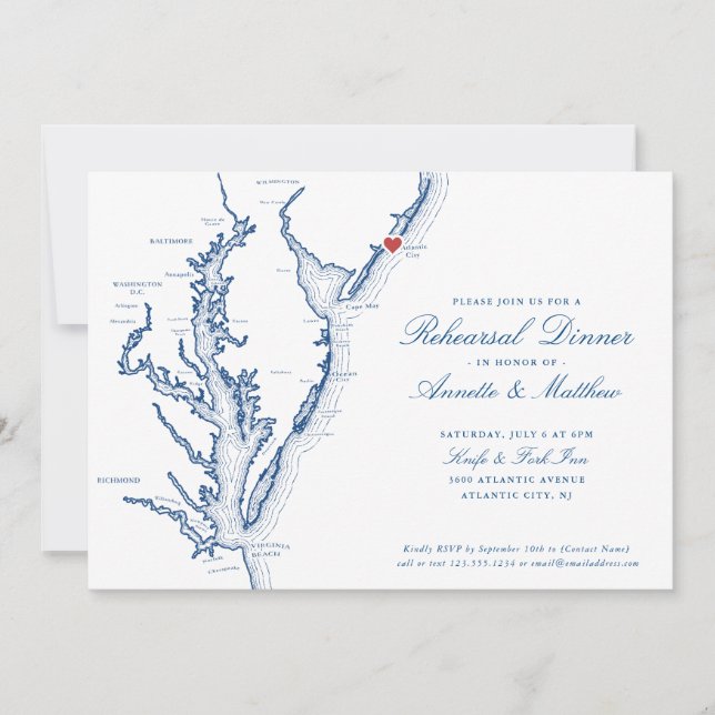 Invitación Cena de ensayo elegante de Atlantic City NJ (Anverso)