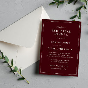 Invitación Cena de ensayo elegante formal de color burdeos y 