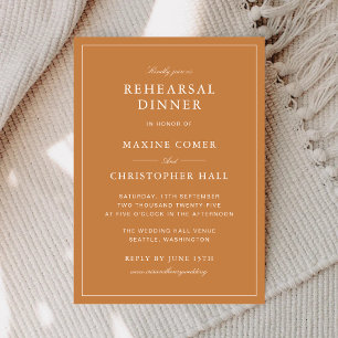 Invitación Cena de Ensayo Elegante Formal Naranja Quemada