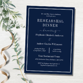 Invitación Cena de ensayo elegante simple azul marino blanco
