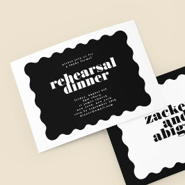 Invitación Cena de ensayo en blanco negro negrita con borde d