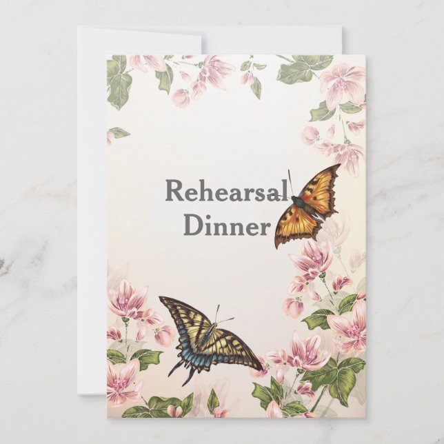 Invitación Cena de ensayo en el jardín de mariposa (Anverso)