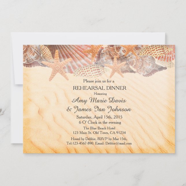 Invitación Cena de ensayo en la playa de conchas marinas invi (Anverso)