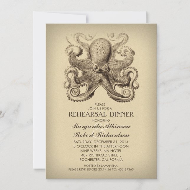 Invitación cena de ensayo en la playa náutica de octopus (Anverso)