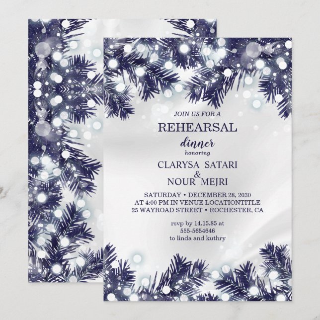 Invitación Cena de ensayo estilizada con motivos de luz de fl (Anverso / Reverso)