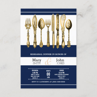 Invitación Cena de ensayo fiesta oro marino