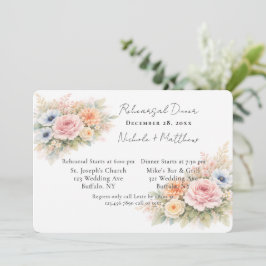 Invitación Cena de Ensayo Floral Acuarela Suave