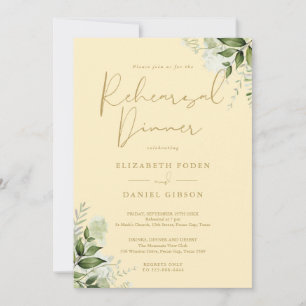 Invitación Cena de Ensayo Floral Amarillo Buttercup Verde