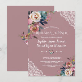 Invitación Cena de Ensayo Floral Azul Polvoriento Rosa Polvor