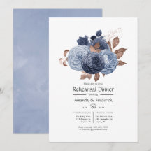 Cena de ensayo floral azul polvoriento y dorado ro