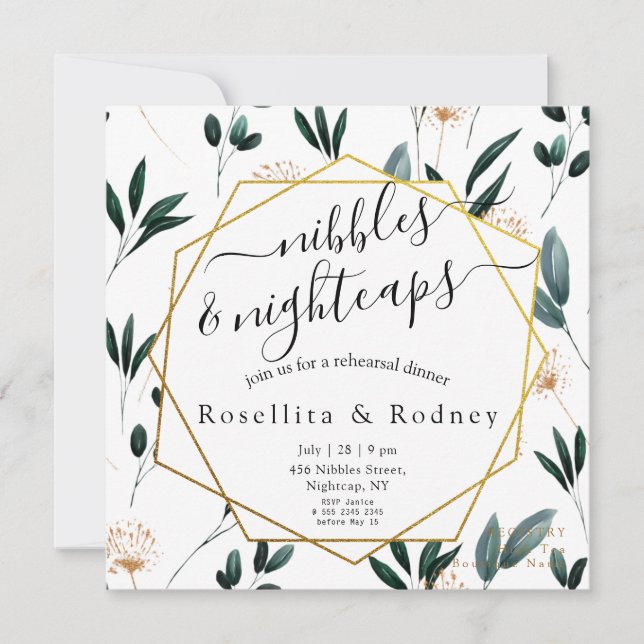 Invitación Cena de Ensayo Floral Azul Profundo (Anverso)