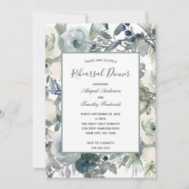 Invitación Cena de Ensayo Floral Azul Verde Blanco Elegante