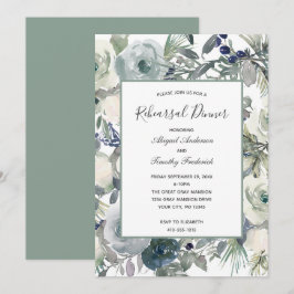 Invitación Cena de Ensayo Floral Azul Verde Blanco Elegante