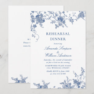 Invitación Cena de ensayo floral azul victoriana elegante