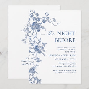 Invitación Cena de ensayo floral azul victoriana francesa