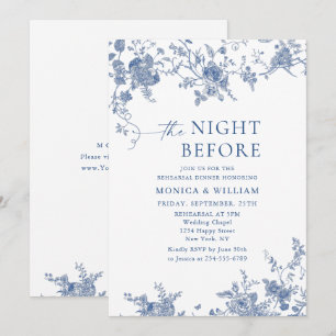 Invitación Cena de Ensayo Floral Azul Victoriano Francés