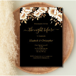 Invitación Cena de Ensayo Floral Black Gold la Noche Antes