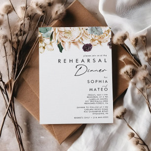 Invitación Cena de ensayo floral blanca