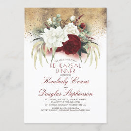 Invitación Cena de ensayo floral blanca y borgoñona roja