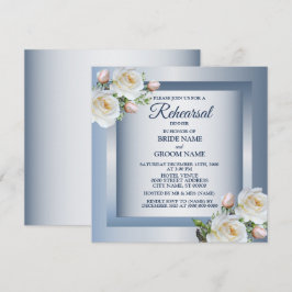 Invitación Cena de Ensayo Floral Blanco Elegante Gris Azul