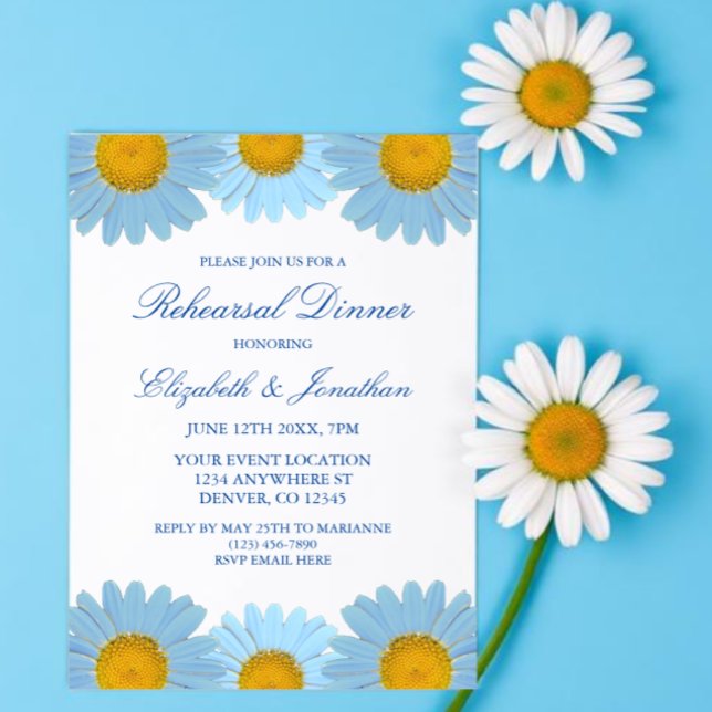 Invitación Cena de Ensayo Floral Blue Daisies (Subido por el creador)