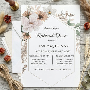 Invitación Cena de Ensayo Floral Boho Rústica