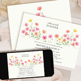 Invitación Cena de ensayo floral bonita de color naranja rosa