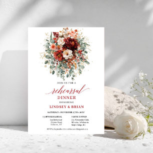 Invitación Cena de Ensayo Floral Borgoña Otoñal Acogedora