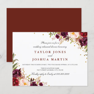 Invitación Cena de Ensayo Floral Burgundy Sparkle