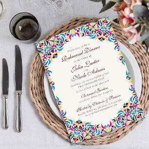 Invitación Cena de Ensayo Floral Caprichosa Magenta Azul