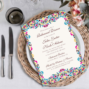 Invitación Cena de ensayo floral caprichosa Magenta Azul 
