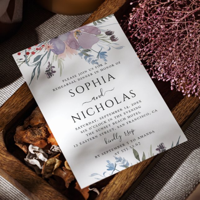 Invitación Cena de ensayo floral con jardín de lilas violetas (Subido por el creador)