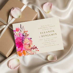 Invitación Cena de ensayo floral de acuarela rosa elegante