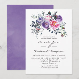 Invitación Cena de Ensayo Floral de Acuarela Violeta y Rosa
