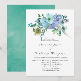 Invitación Cena de ensayo floral de Boho azul y menta