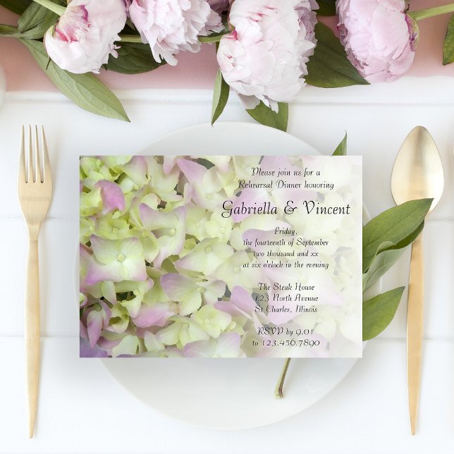 Invitación Cena de ensayo floral de Hydrangea casi rosa (Subido por el creador)