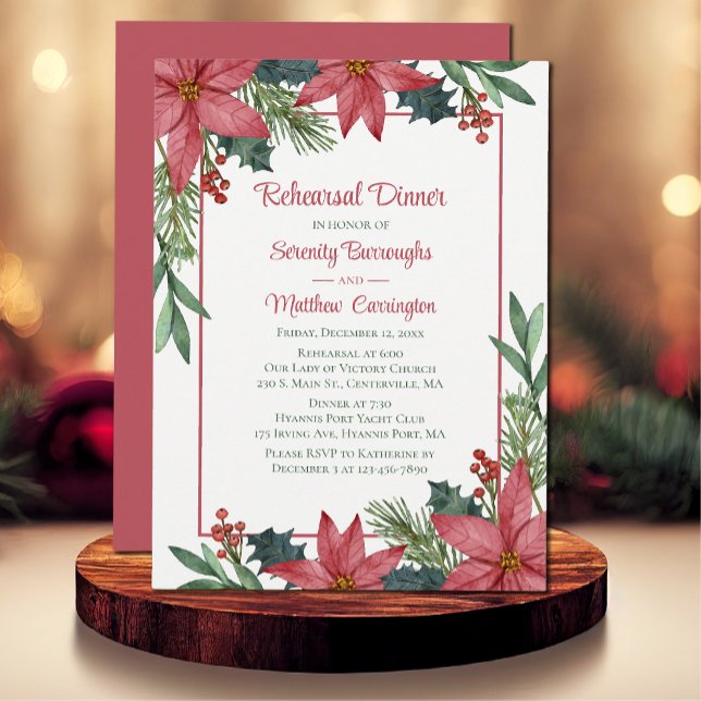 Invitación Cena de ensayo floral de los Navidades rojos de Po (Subido por el creador)
