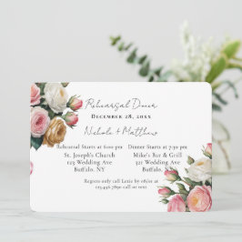 Invitación Cena de Ensayo Floral de Oro Blanco con Rubor