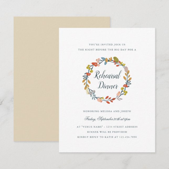 Invitación Cena de ensayo floral de otoño (Anverso / Reverso)