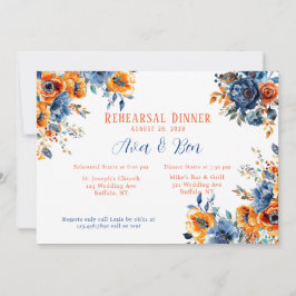 Invitación Cena de ensayo floral de pintura azul y Naranja