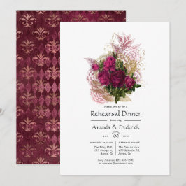 Invitación Cena de ensayo floral de Rubor Burgundy Gold Shabb